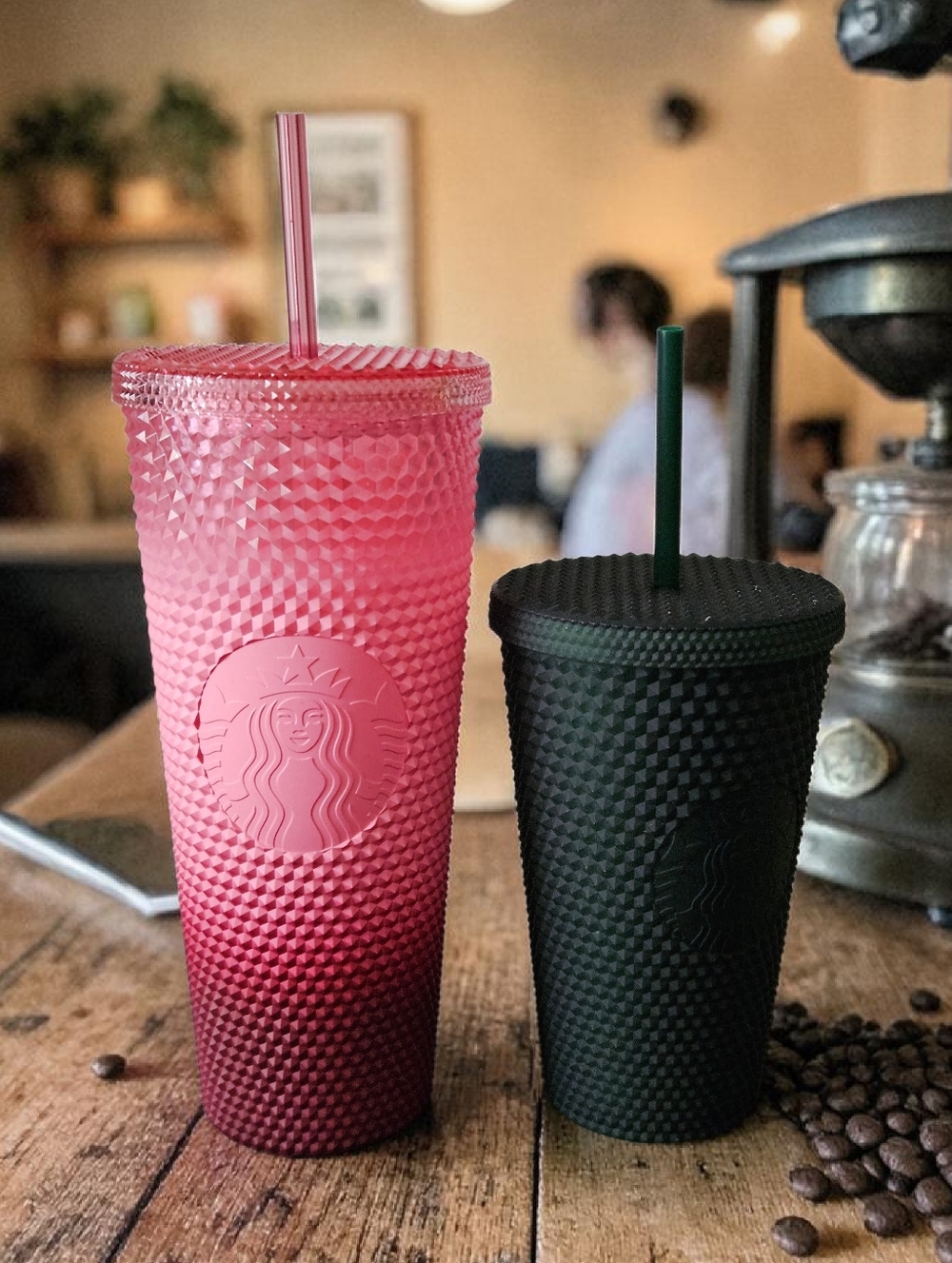 STARBUCK'S TUMBLER SET PINK OMBRE 24 OZ AND DARK GREEN 16 OZ